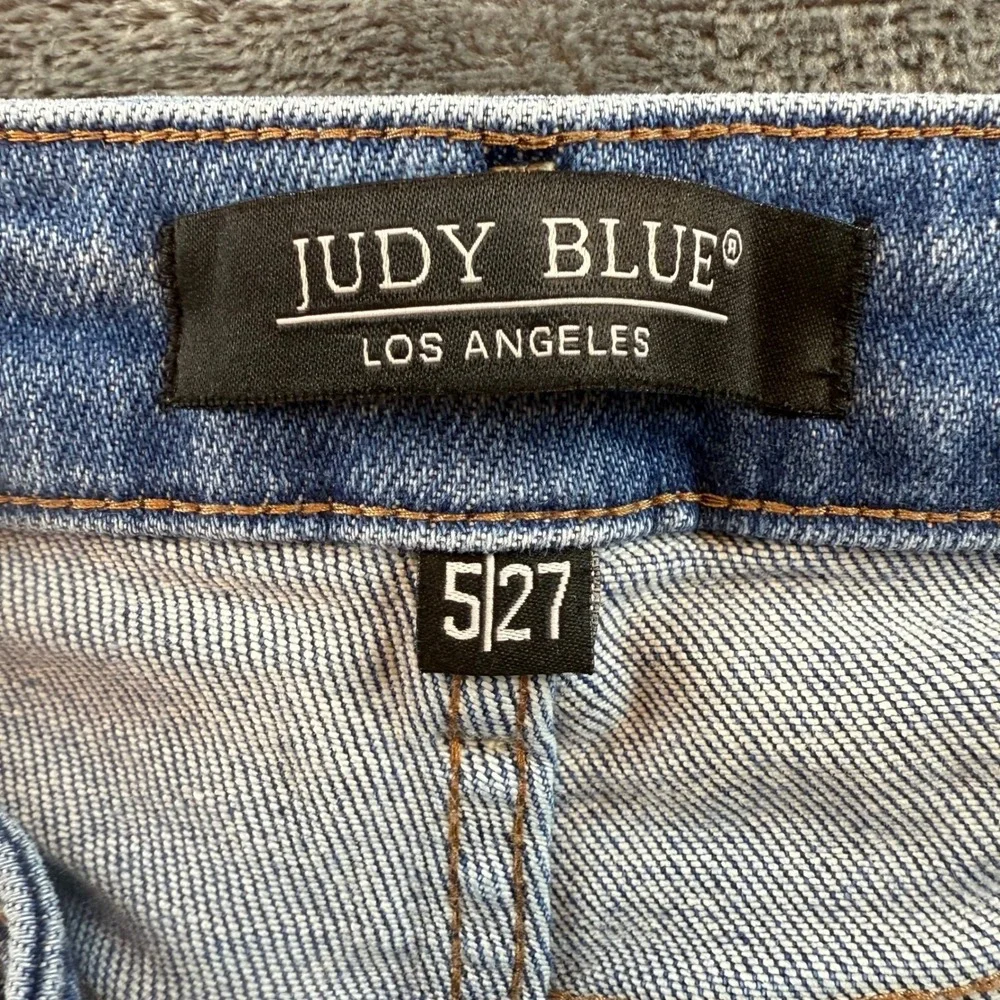 Judy Blue 90's Straight Distressed High Rise Jeans‎ Size 5/27 Actual Waist 30
